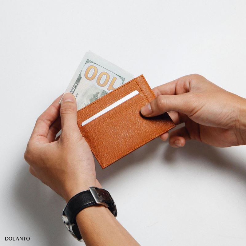 VÍ ĐỰNG THẺ MINI Cardholder ZERO Nhỏ Gọn Da Thật Vân Saffiano Cao Cấp Chống Thấm Nước Unisex Thương Hiệu DOLANTO