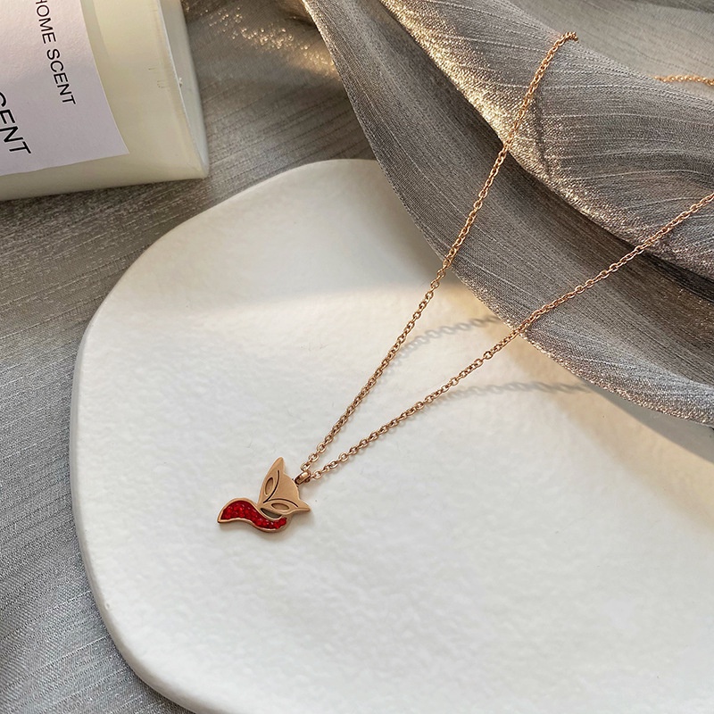 Dây chuyền nữ titanium hồ ly đá đỏ may mắn tình duyên