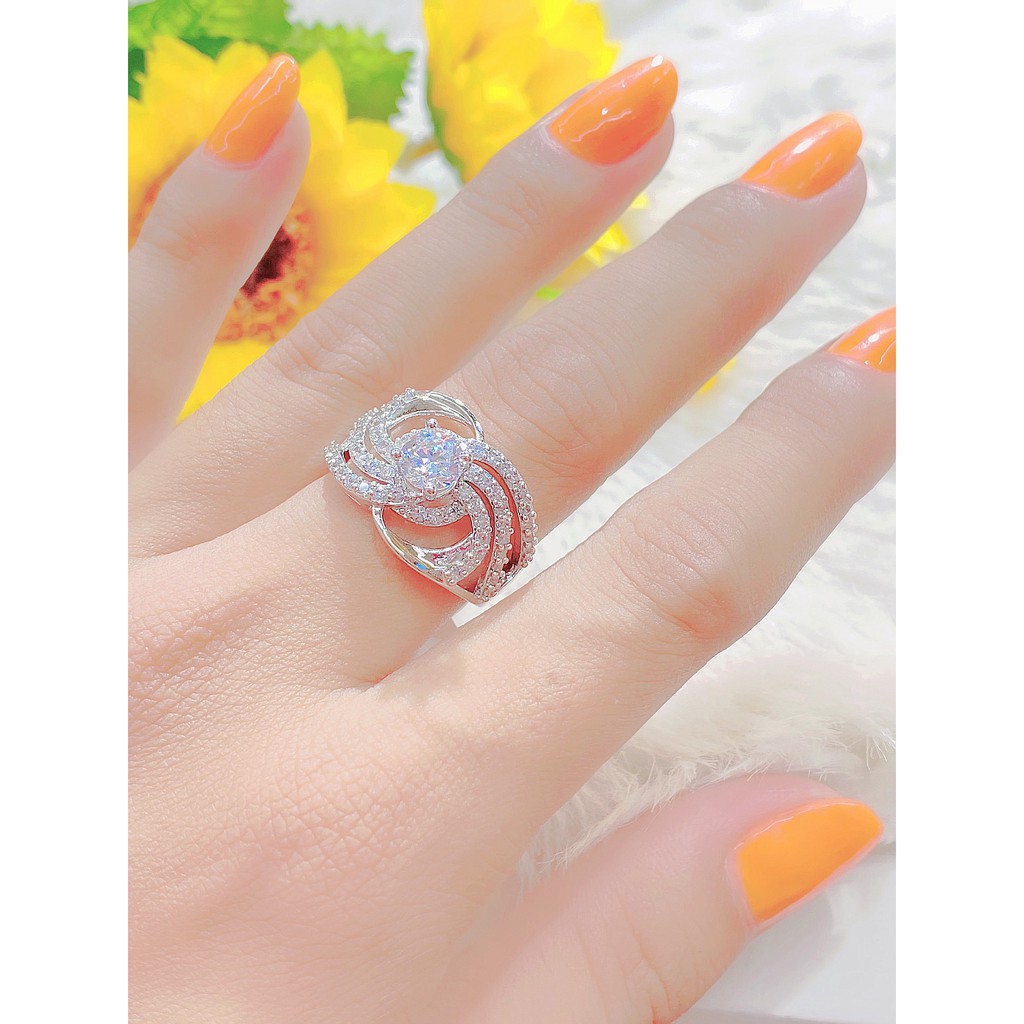 Nhẫn nữ UHA mạ vàng trắng đính đá CZ N517157T-160