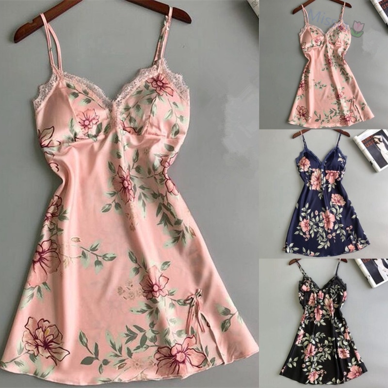 Đầm ngủ hai dây hoạ tiết hoa quyến rũ cho nữ