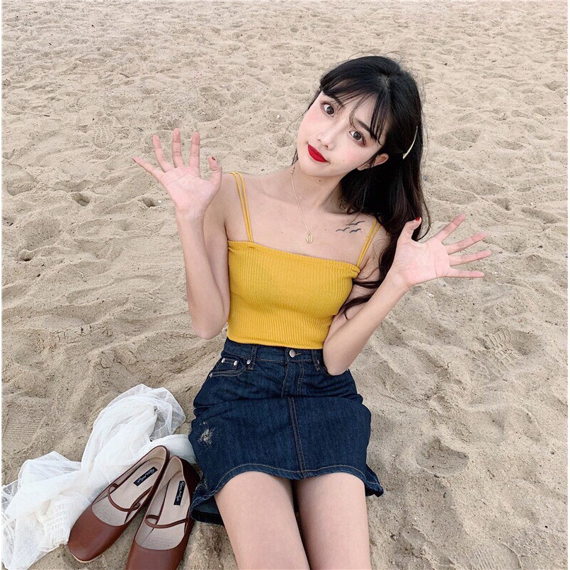 Áo Hai Dây Thun Gân Phong Cách Hàn Quốc TTS0396