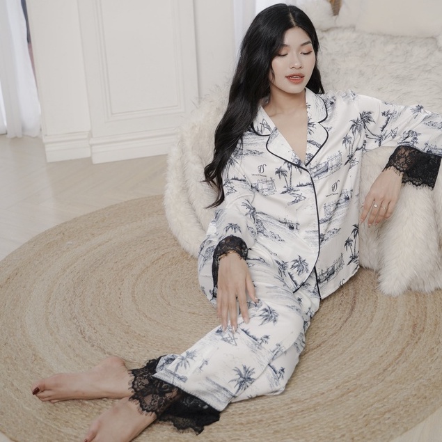 Đồ Ngủ Nữ Bộ Pijama Venus Secret lụa cao cấp họa tiết cây dừa