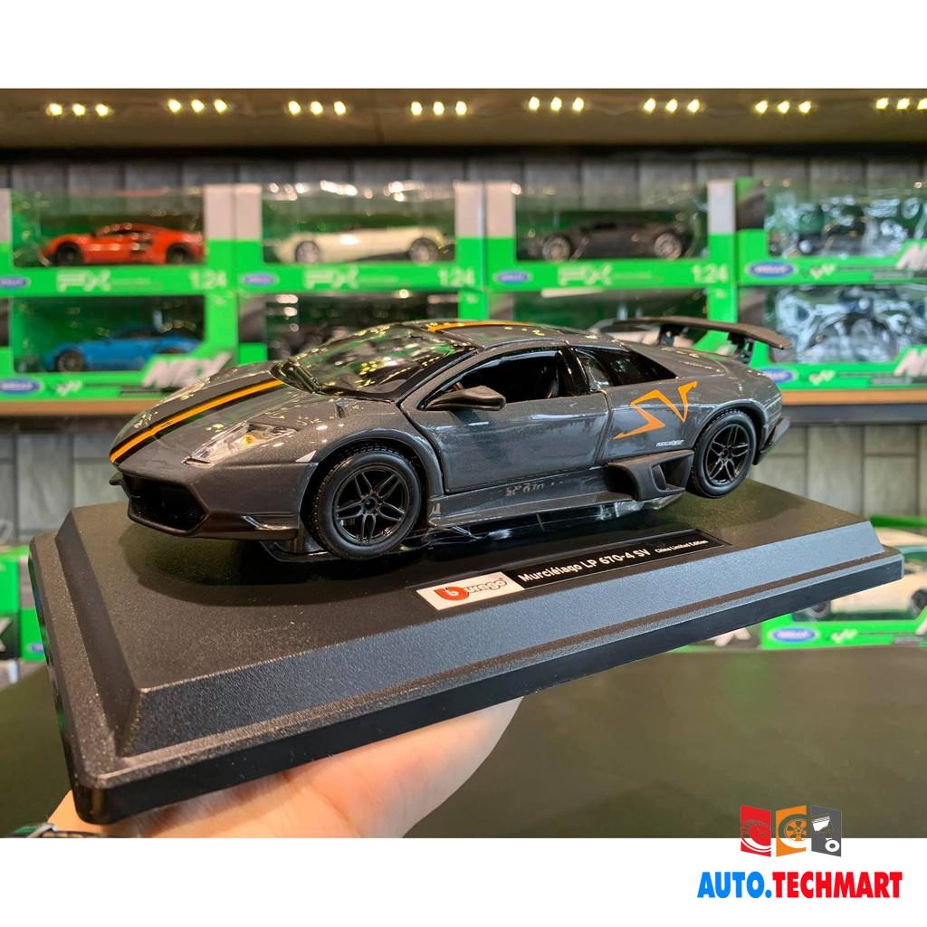 Mô hình ô tô siêu xe Lamborghini Murcielago LP670-4 SV tỉ lệ 1/24 hãng Burago màu xám đen