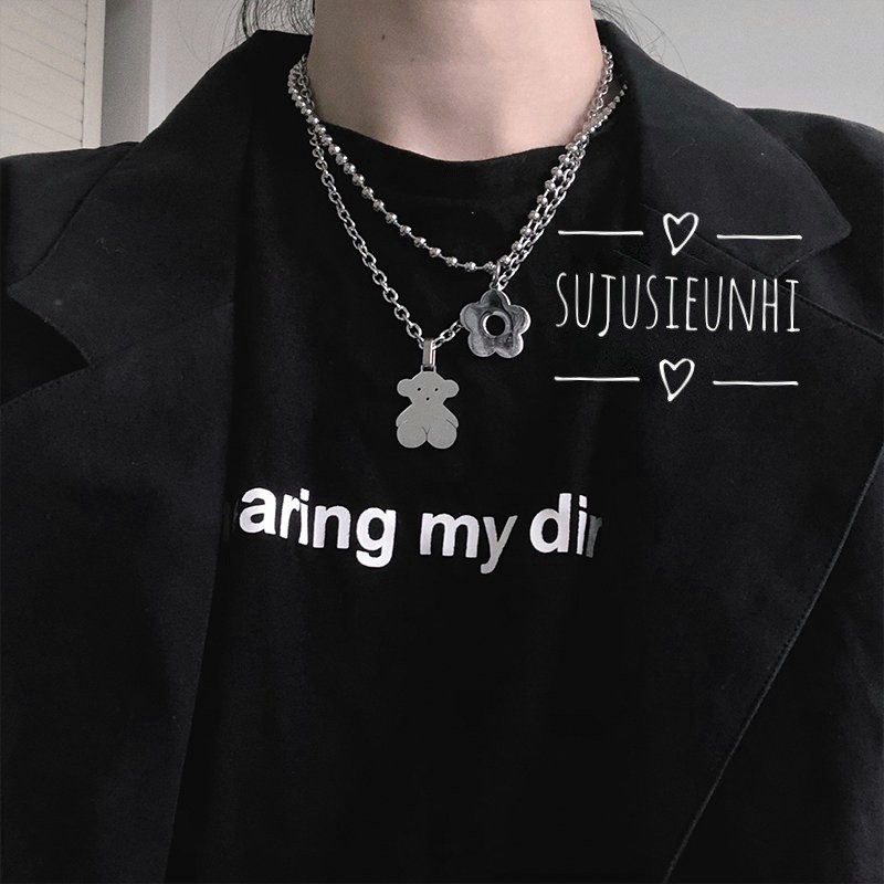 Set 2 vòng cổ unisex mặt tim và hoa