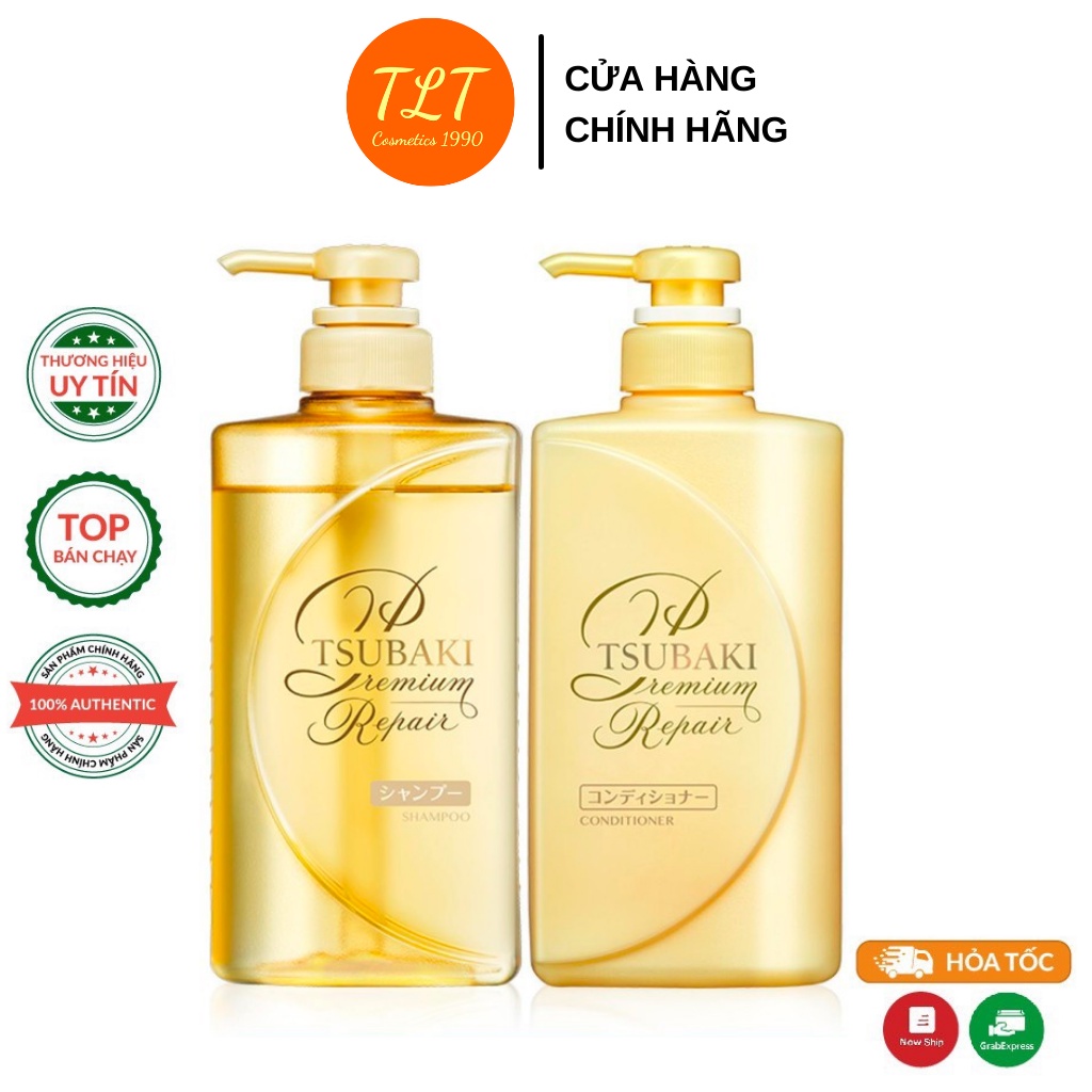 Combo Bộ Dầu Gội Đầu Và Dầu Xả Tsubaki Màu Vàng Dưỡng Phục Hồi Ngăn Rụng Tóc Tsubaki Premium Repair Stubaki 490ml/chai