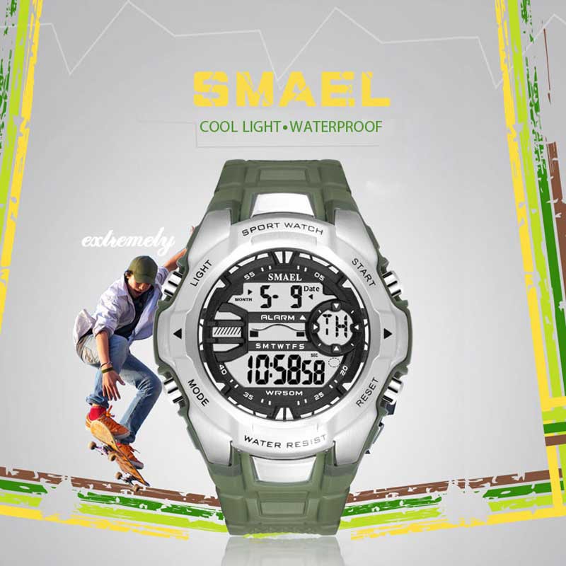 SMAEL Nam Thời trang Thể thao Chronograph Đồng hồ 3Bar Đồng hồ đeo tay bằng nhựa kỹ thuật số chống nước 1340