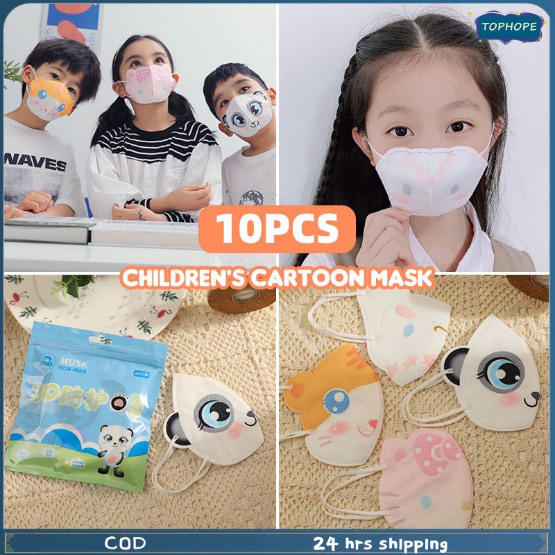10 Chiếc 3D Mặt Hello Kitty Mặt Nạ 3Ply Mèo Hoạt Hình Trẻ Em Mặt Nạ Thoáng Khí Chống Bụi Khẩu Trang ↑Tophope
