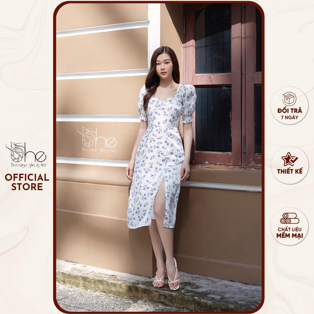 Váy đầm hoa nhún ngực She, đầm nữ xẻ tà siêu xinh đi biển thời trang SDX90
