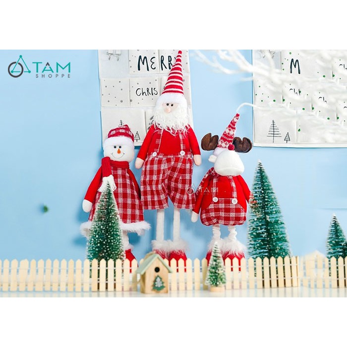 Mô hình Noel vải nhồi bông chân co rút áo đỏ caro X-VNHB-05