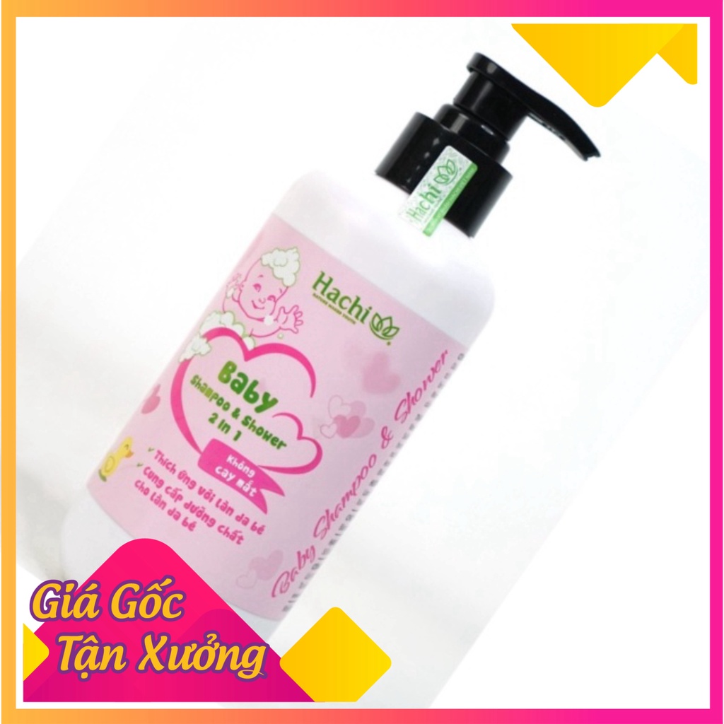 Dầu tắm gội trẻ em Hachi 2 Trong 1 Không Cay Mắt Dành Cho Bé 350ml Màu Hồng