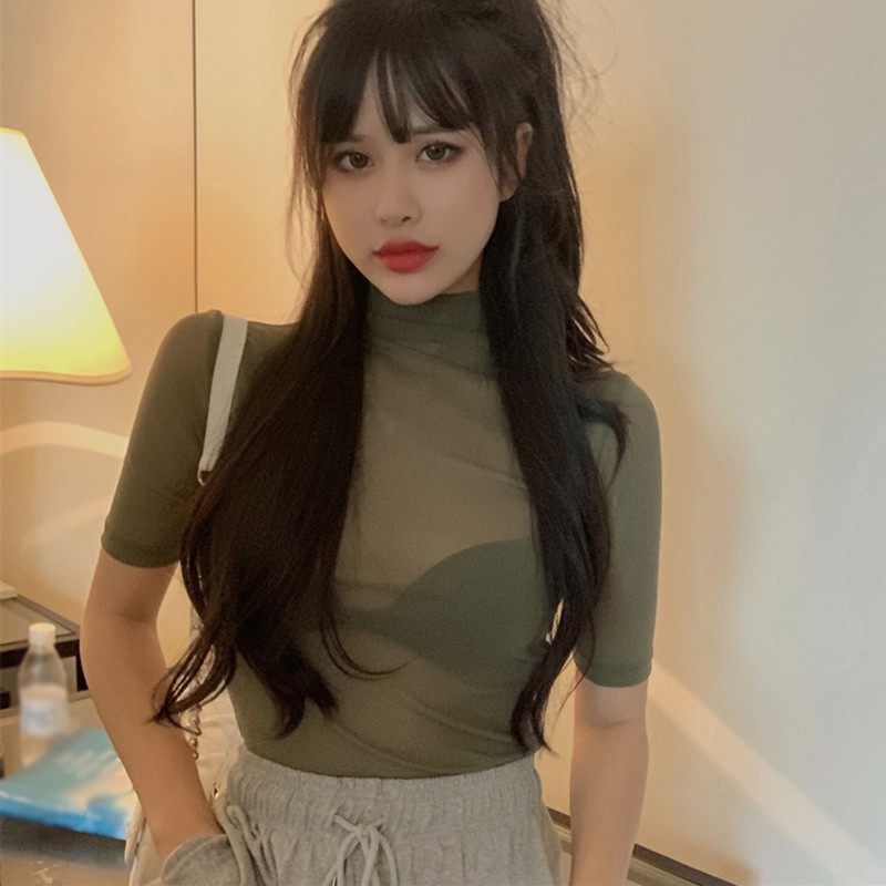 Áo lưới xuyên thấu tay ngắn phong cách Hàn Quốc thời trang quyến rũ dành cho nữ