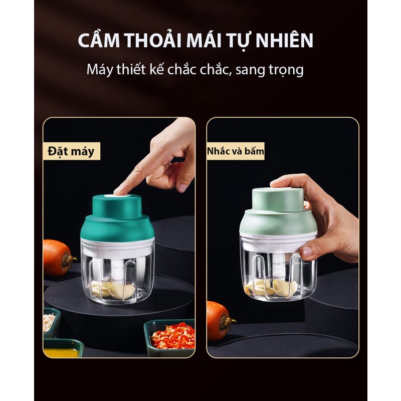 Máy Xay Hành Tỏi Mini Đa Năng Thiết Kế Nhỏ Gọn, Chất Lượng Siêu Bền Hỗ Trợ Sạc USB