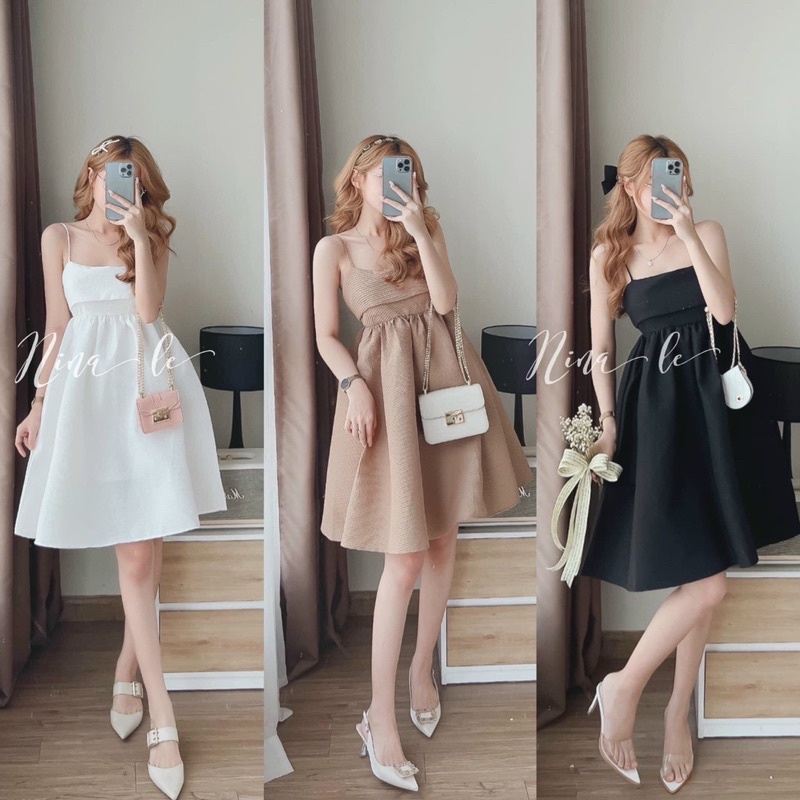 VÁY/ĐẦM XỐP HAI DÂY CỘT NƠ LƯNG DÁNG XOÈ NHIỀU MÀU HOT HIT