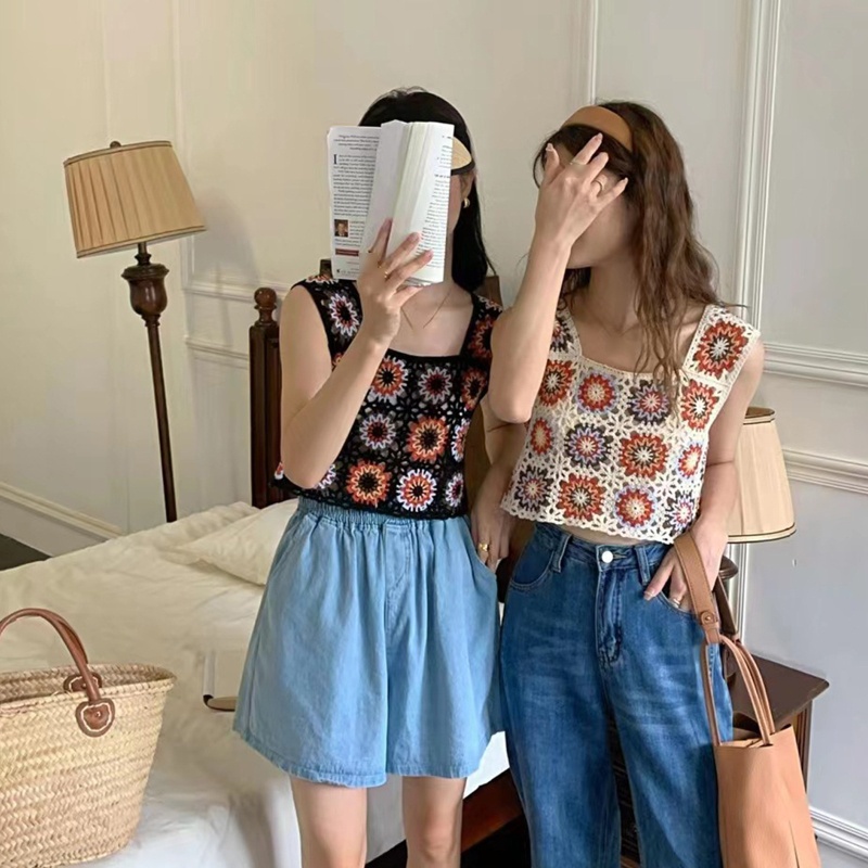 Áo Croptop Sát Nách Phong Cách Boho Pháp Thời Trang Cho Nữ