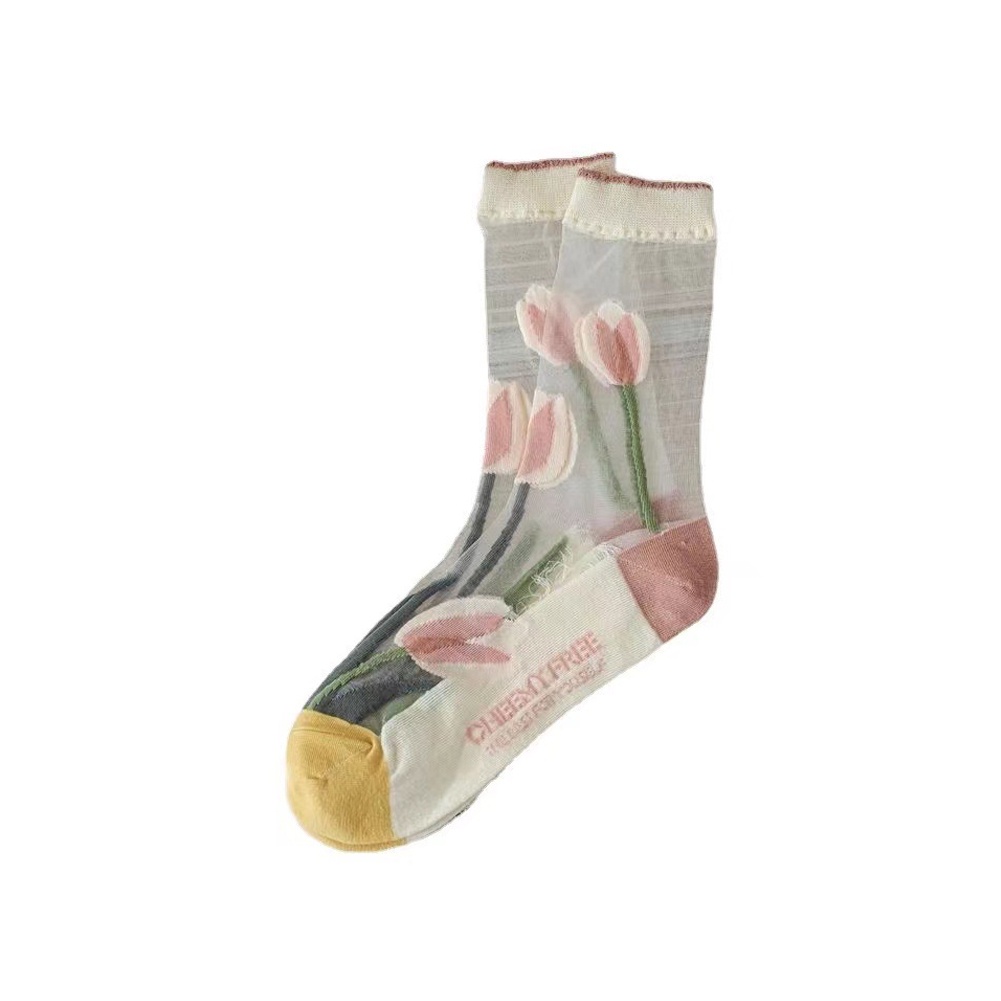 Vớ Thể Thao Thoáng Khí Thoải Mái In Hình Hoa tulip Cho Nữ