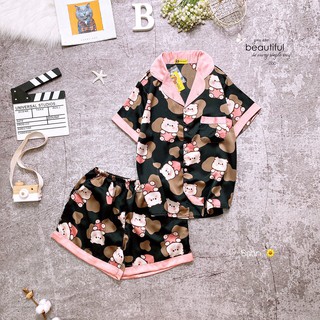 Đồ Bộ Pijama Đùi Lụa Satin Cao Cấp