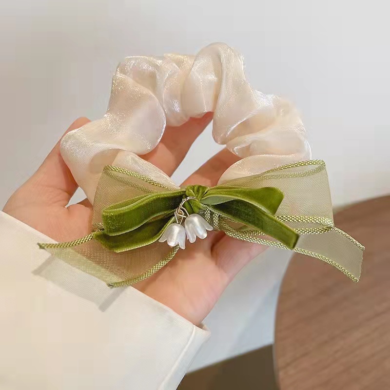Dây Cột Tóc Cao Su Lụa Đính Nơ Và Hoa Thời Trang Thanh Lịch Cho Nữ