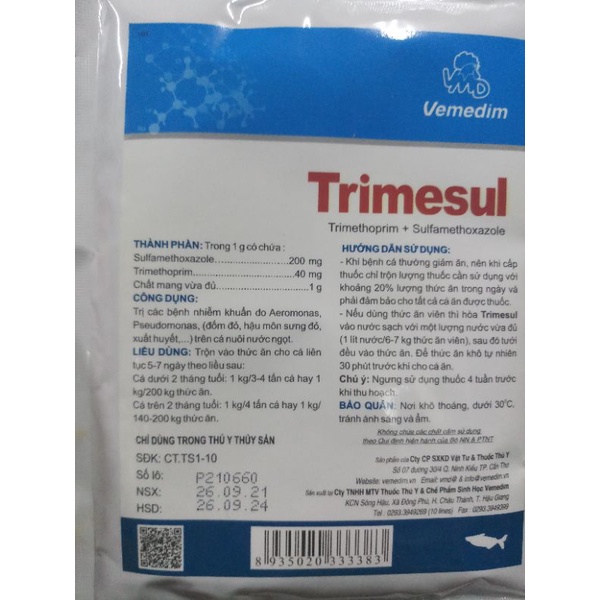Trimesul 100 gram trộn cho cá ăn hsd 26/09/2024