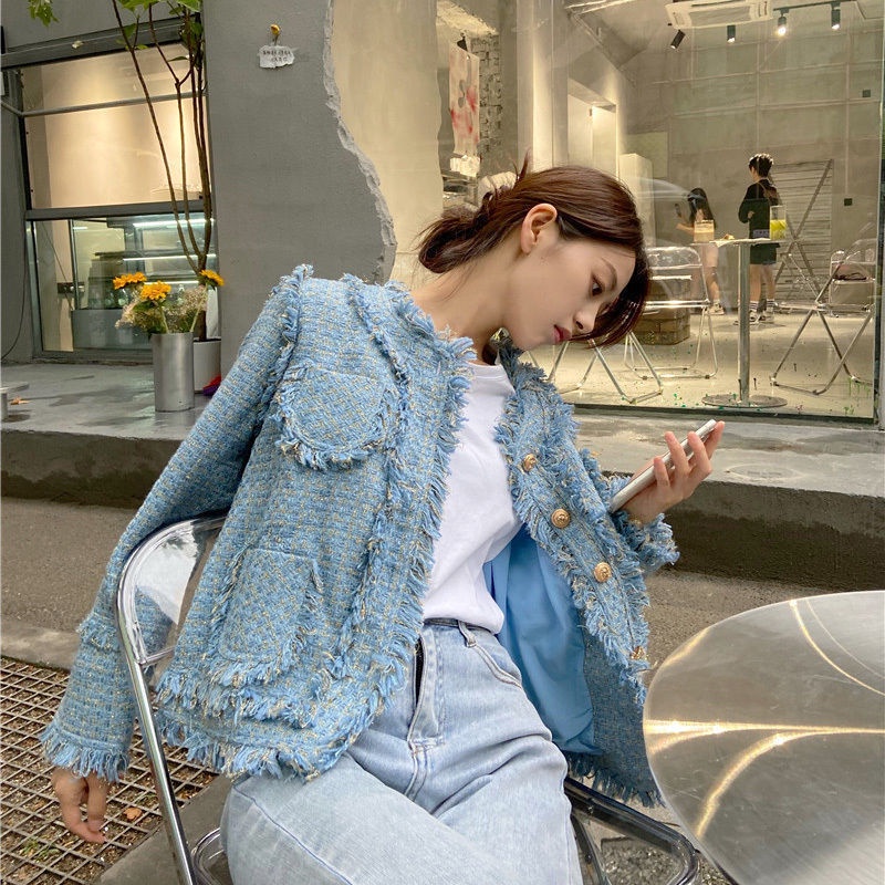 [Spot] Áo Dài Tay Mỏng Nhẹ Đơn Giản Thời Trang Hàn Quốc Xiaoxiangfeng tweed