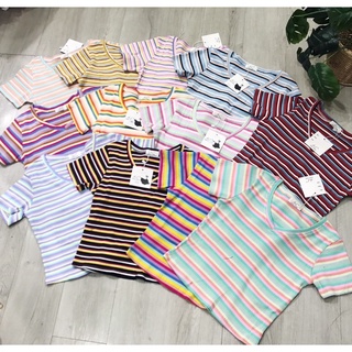 Ảnh thật áo croptop sọc cổ tim