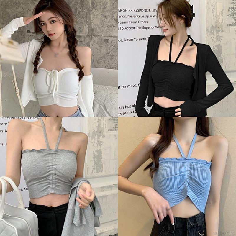 Áo lửng dệt kim trễ vai màu trơn đơn sắc gợi cảm cho nữ