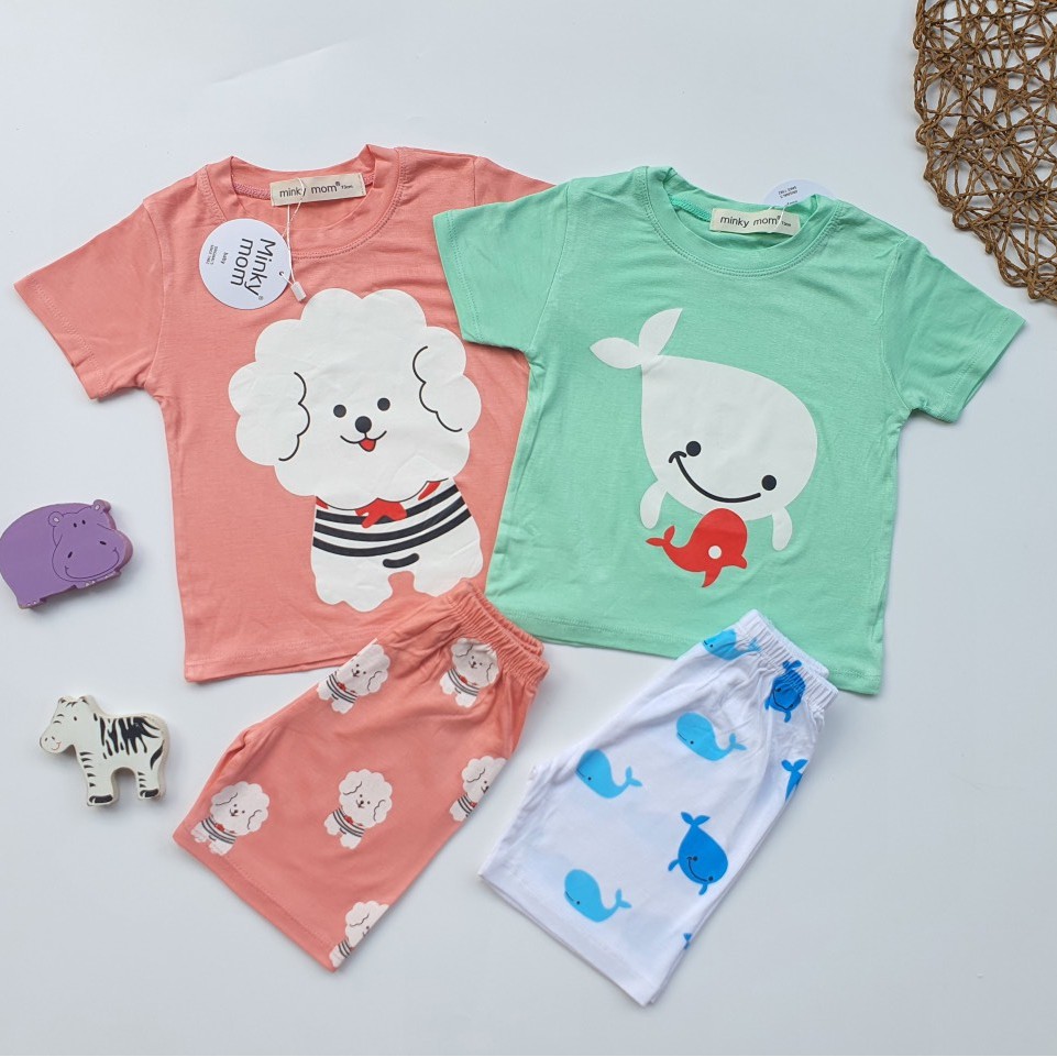 Bộ Cộc Tay Minky 100% Cotton Họa Tiết Ô Tô_ Cún Xinh_Cá Cho Bé 8-20Kg Q222 - Unchi Store