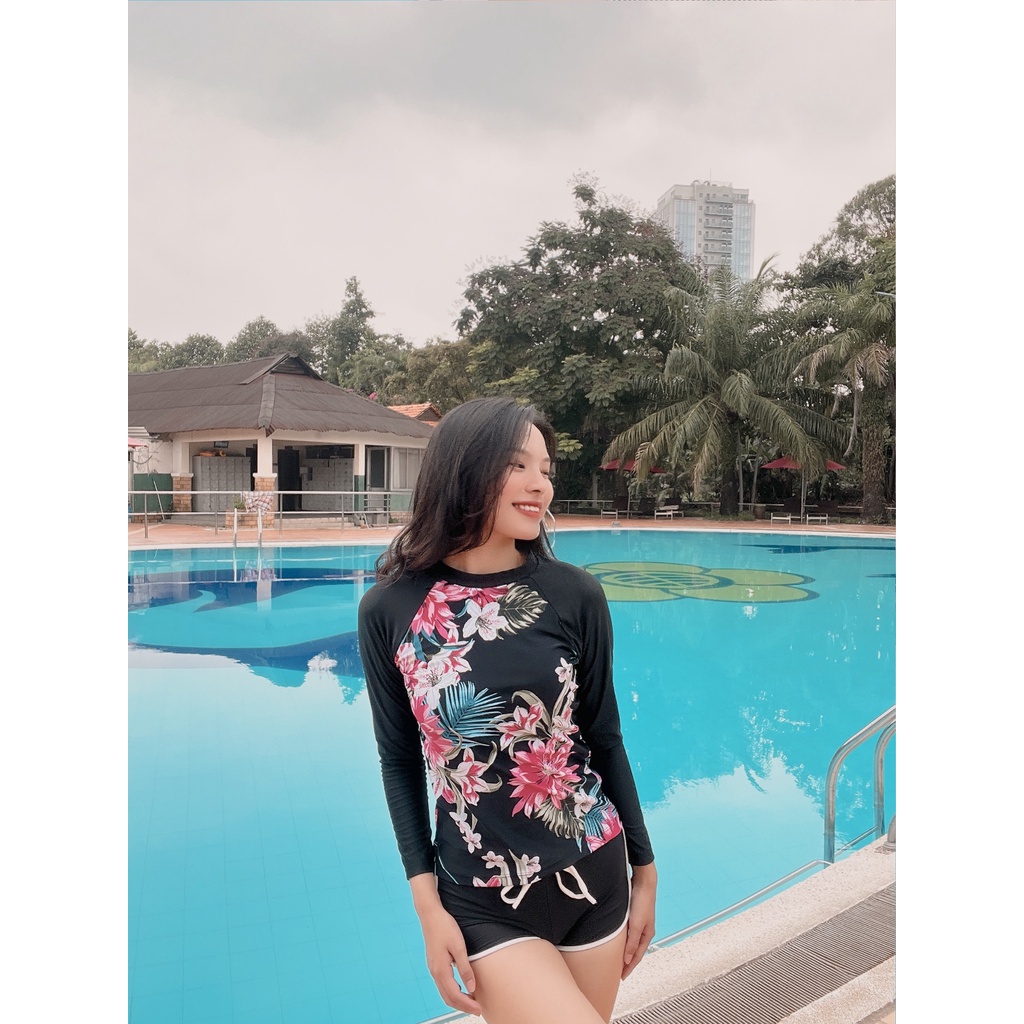 ĐỒ BƠI NỮ BIKINI HOA LÁ tay dài giá rẻ kín đáo dài người -JAMI-atd103