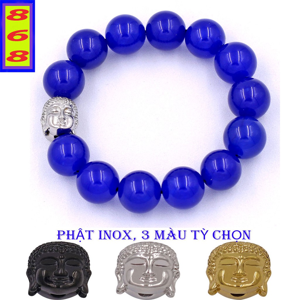 Vòng đeo tay Đá Tự Nhiên Xanh Dương 14 ly charm Như Lai inox VTAXDNLE14 - hợp mệnh Mộc, mệnh Thủy