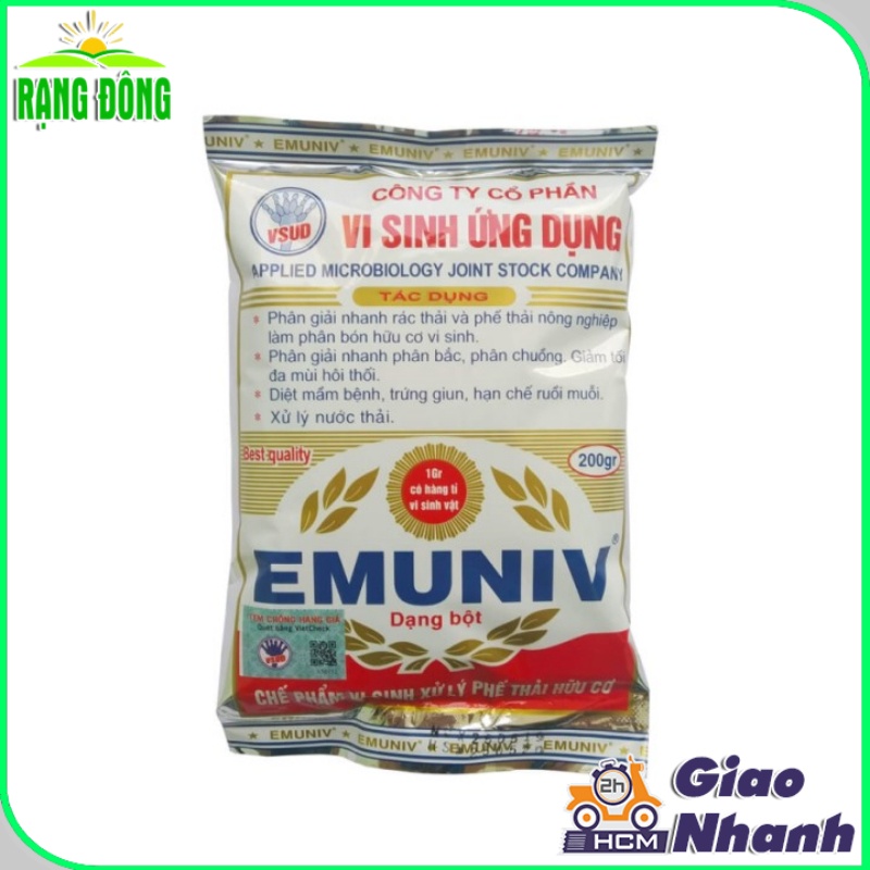 Chế Phẩm Vi Sinh EMUNIV Xử Lý Rác Thải Hữu Cơ, Rác Thải Sinh Hoạt - Dạng Bột (gói 200gram) - Hạt giống Rạng Đông