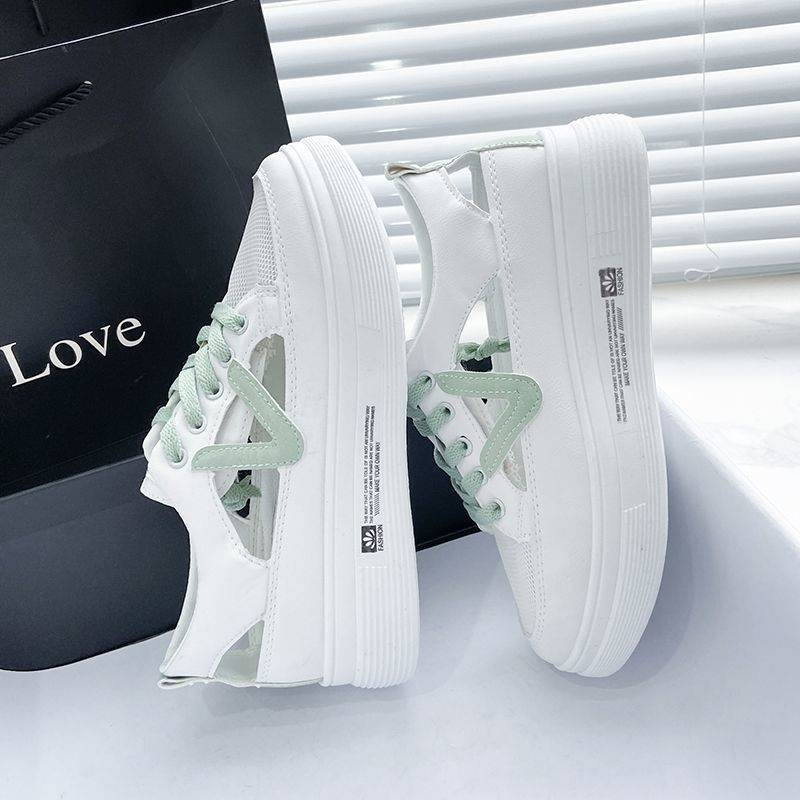 Giày Sneaker Mùa Hè Đế Dày Rỗng Thoáng Khí Màu Trắng Phong Cách Mới Cho Nữ