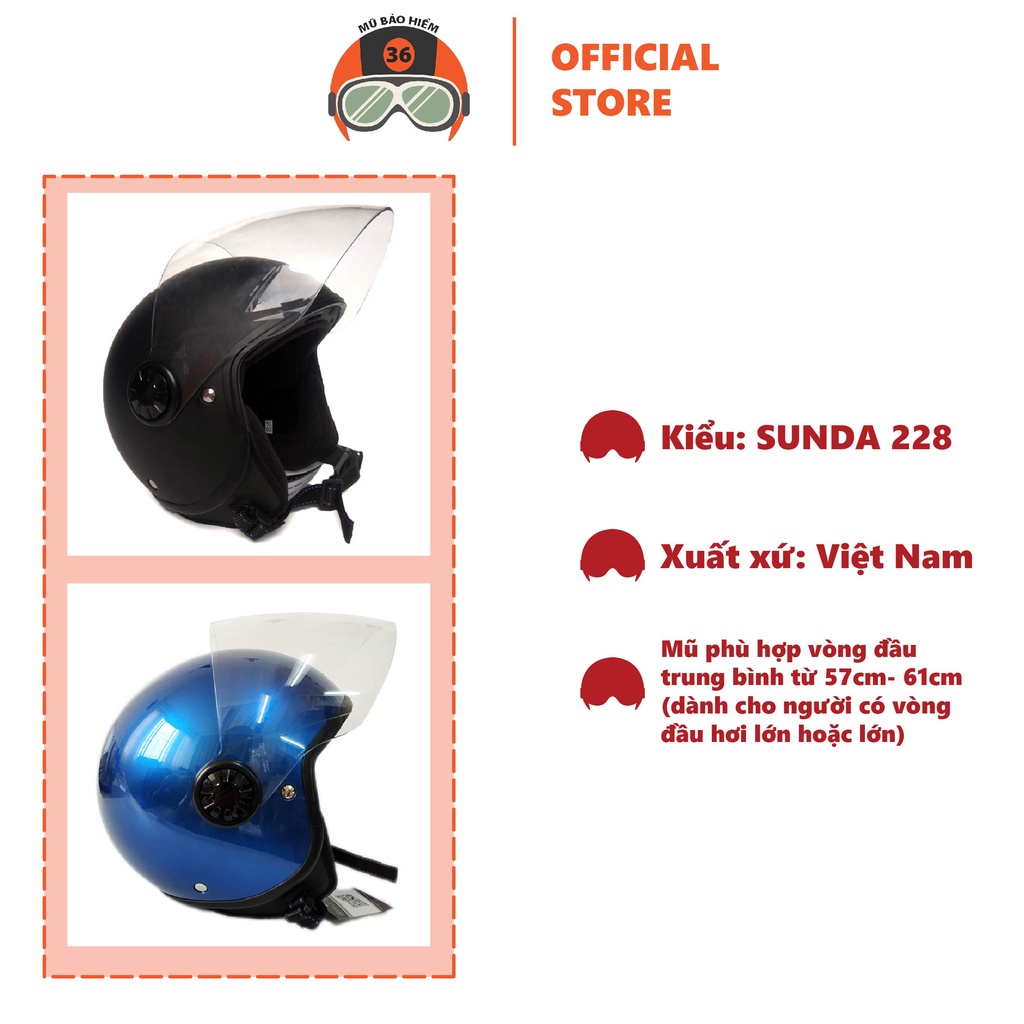 Nón bảo hiểm 3/4 đầu chính hãng SUNDA 228 (nhiều màu)