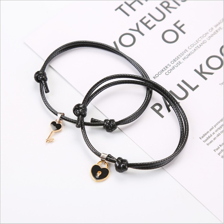 Set 2 vòng đeo tay HL001 với phụ kiện hình chìa khóa tình yêu và ổ khóa màu sắc tùy chọn cho nam và nữ | BigBuy360 - bigbuy360.vn