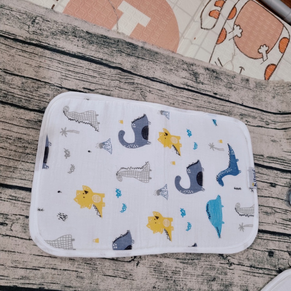 Gối lót đầu cho bé, tấm lót đầu cho bé chất vải Muslin sợi tre và cao su non thông hơi chống đổ mồ hôi đầu cho bé