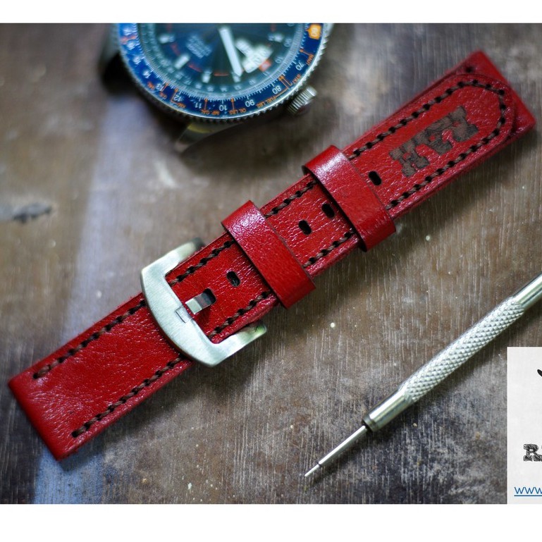 Dây apple watch da bò đỏ đô handmade bền chắc cực đẹp RAM Leather Classic 1982 - tặng khóa chốt và adapter