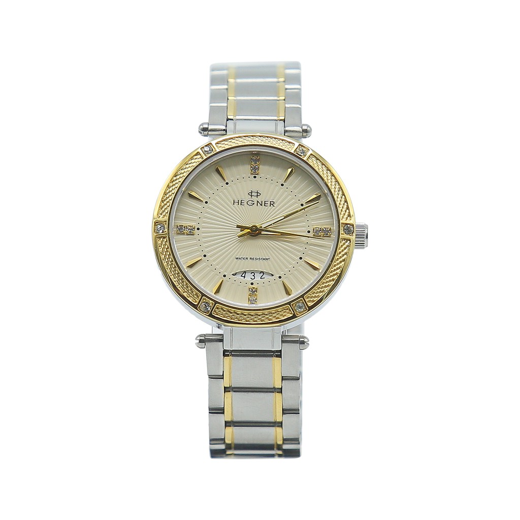 Đồng hồ đeo tay nữ Hegner HW-1636LCGD mặt nhỏ đính đá máy quartz kính sapphire chống xước, dây thép cao cấp chính hãng