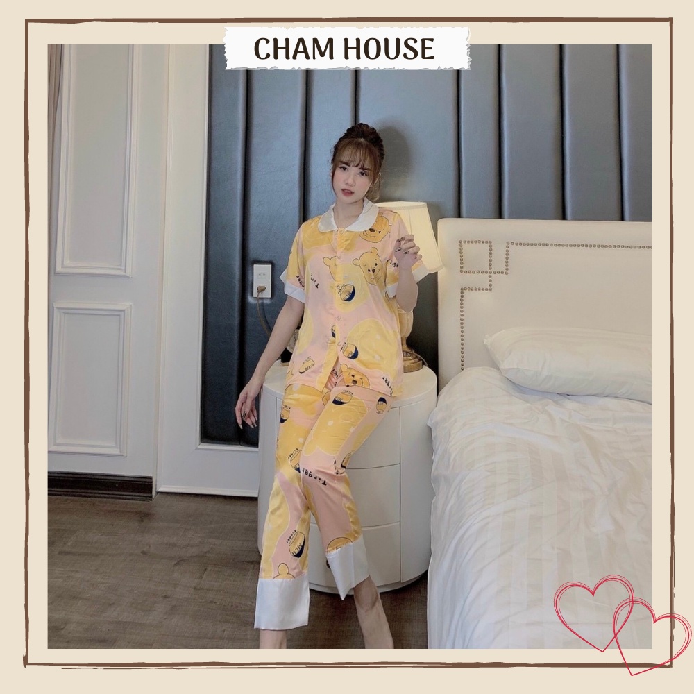 Đồ bộ PIJAMA lụa satin tay ngắn quần dài cao cấp, mềm mịn, thoáng mát Piti Shop
