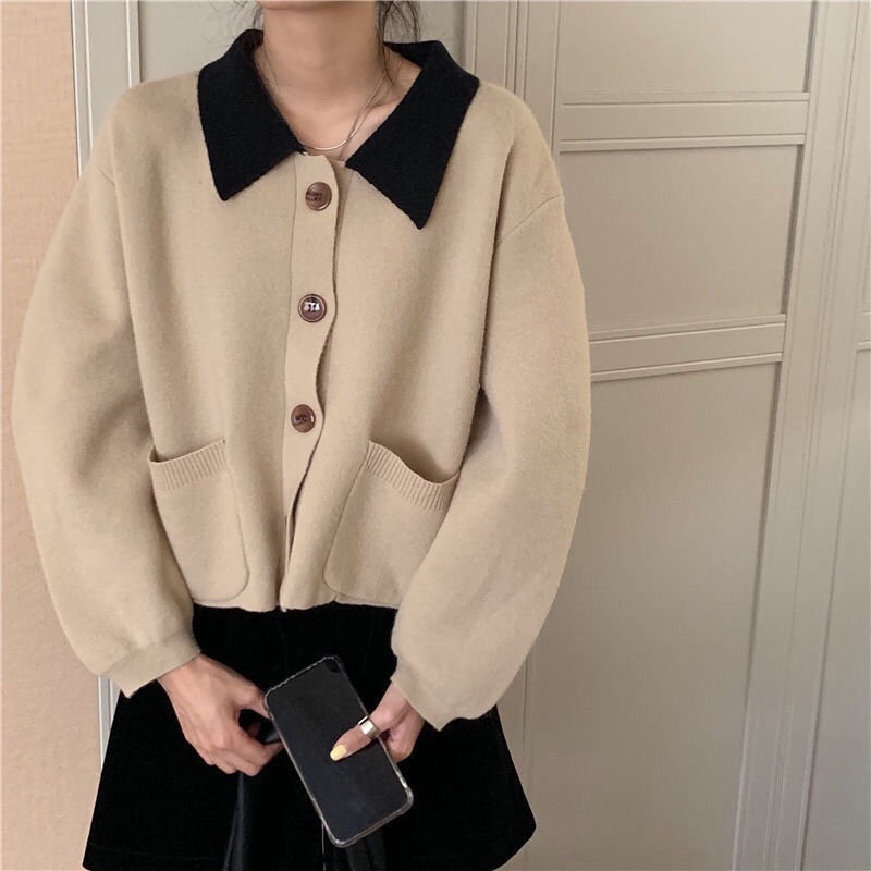 ÁO LEN CARDIGAN CỔ POLO CROPTOP