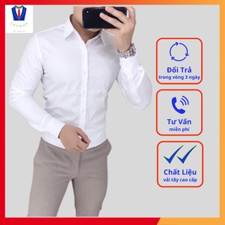 Áo Sơ Mi Nam Trắng Cotton Lụa Dài Tay Công Sở