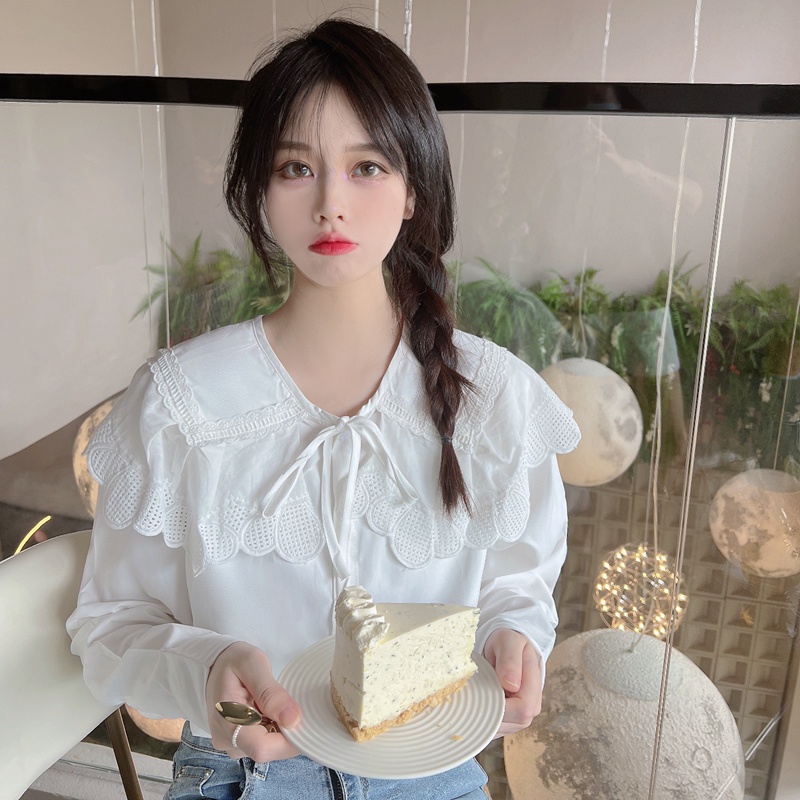 SUXI Áo Sơ Mi Tay Dài Cổ Búp Bê Màu Sắc Ngọt Ngào Thời Trang Cho Nữ