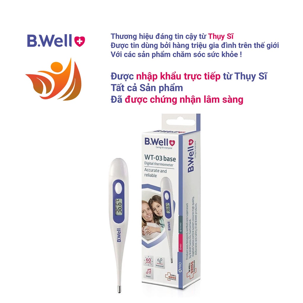 Nhiệt kế điện tử đo độ ngậm miệng kẹp nách hậu môn cho bé b.well wt 03 - bwell y tế 360