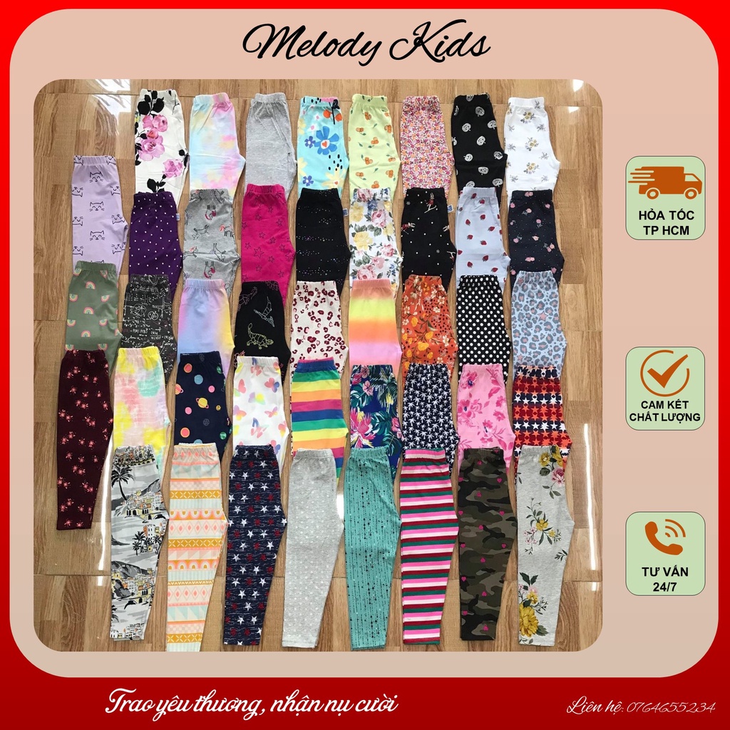 QUẦN LEGGING DÀI Cho Bé Gái Thun Cotton Mềm Mát Co Giãn Họa Tiết Xinh Xắn (9-22kg)