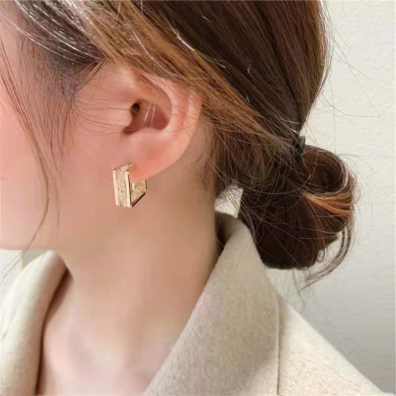 Khuyên Tai Hình Vuông Hai Lớp Đính Pha Lê Phong Cách Hàn Quốc Đơn Giản