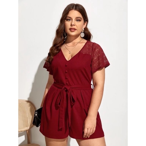 jumpsuits thun đỏ đô size ngoại cỡ phối ren size 80-90kg