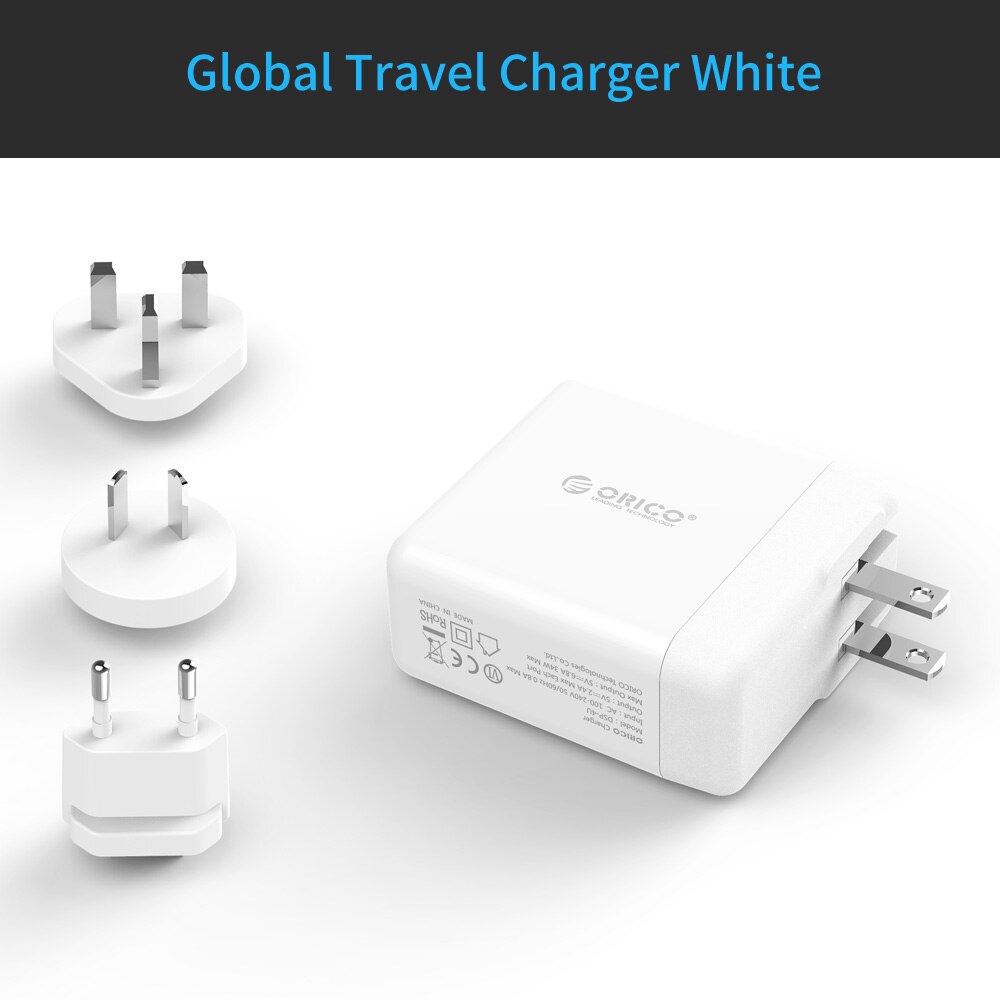 Củ sạc ORICO 34W 4 cổng USB phích cắm UK/AU/EU Add-on AC chuyên dụng