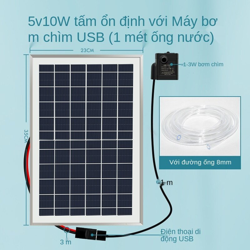 Máy bơm nước usb năng lượng mặt trời, bộ lọc bể cá rùa nhỏ, chu trình lặn, làm mát, thủy canh, ống dẫn nước tre