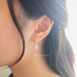 Bông tai treo ổ đá vuông bạc 925