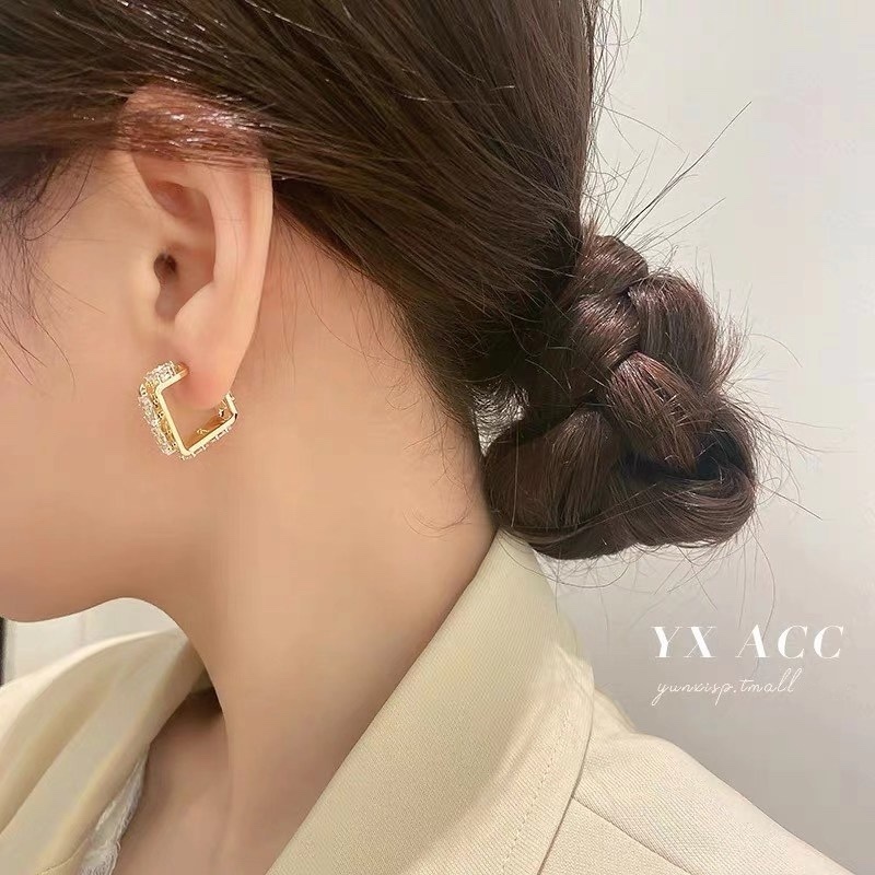 Bông Tai Hình Vuông Đính Đá Zircon Thời Trang Hàn Quốc Cho Nữ