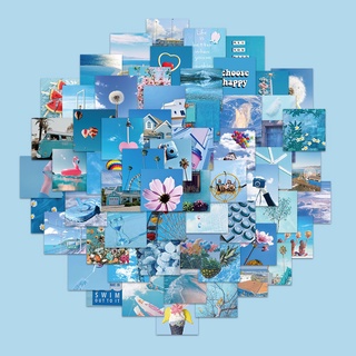 Set 62 Miếng Dán Pvc Chống Nước Hình Phong Cảnh Màu Xanh Dương Trang Trí Sổ Tay / Mũ Bảo Hiểm / Đồ Chơi Cho Bé