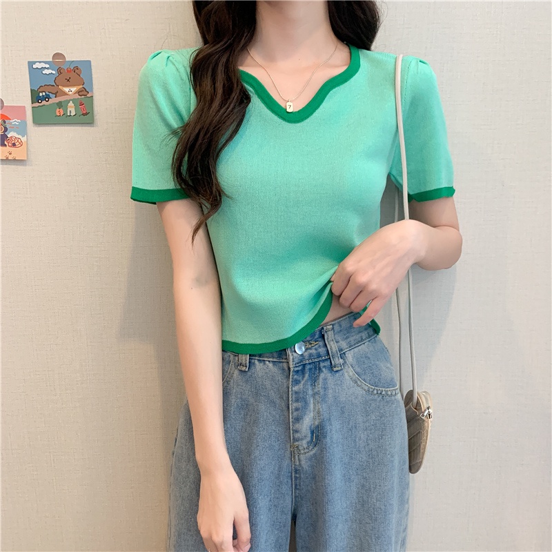 Áo Thun Tay Ngắn Cổ Chữ v Dáng Ôm Thời Trang Mùa Hè Hàng Mới 2022 Dành Cho Bạn Nữ