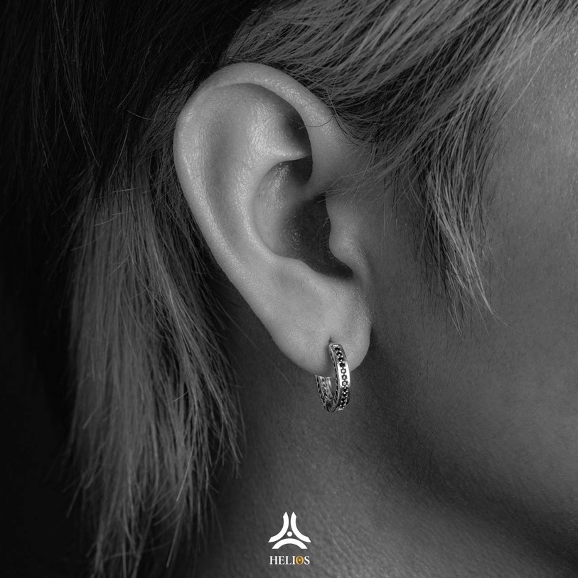 Khuyên tai bạc nam, nữ HeliSilver Circle Z đá trắng S925 KTB180